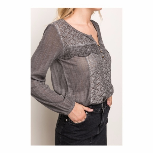 Mystree lace panel fabric mix knit top - Picture 2 of 5